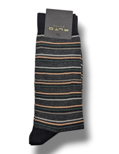 Alto Milano calcetines  rayas negro rayas grises, verdes y beige